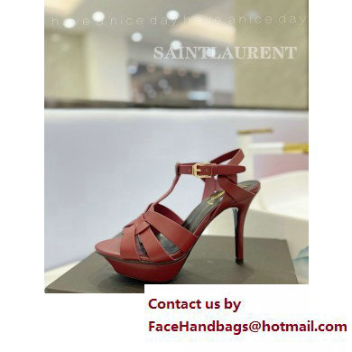 Saint Laurent Heel 10.3cm Platform 2.5cm Tribute Sandals in Smooth Leather 315490 Burgundy