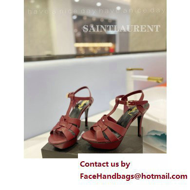 Saint Laurent Heel 10.3cm Platform 2.5cm Tribute Sandals in Smooth Leather 315490 Burgundy