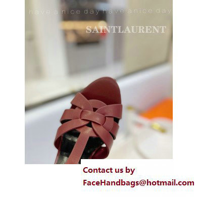 Saint Laurent Heel 10.3cm Platform 2.5cm Tribute Sandals in Smooth Leather 315490 Burgundy