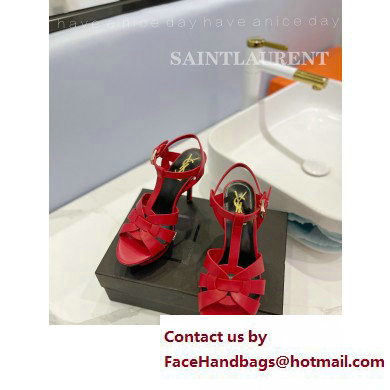 Saint Laurent Heel 10.3cm Platform 2.5cm Tribute Sandals in Smooth Leather 315490 Red