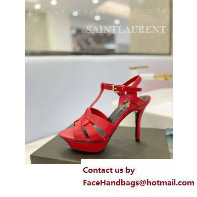 Saint Laurent Heel 10.3cm Platform 2.5cm Tribute Sandals in Smooth Leather 315490 Red