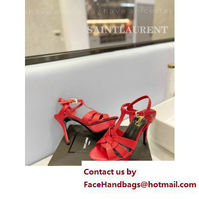 Saint Laurent Heel 10.3cm Platform 2.5cm Tribute Sandals in Smooth Leather 315490 Red