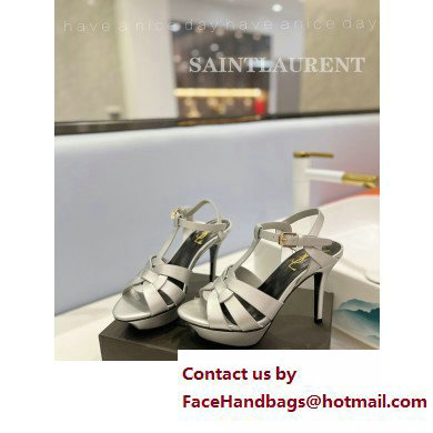 Saint Laurent Heel 10.3cm Platform 2.5cm Tribute Sandals in Smooth Leather 315490 Silver