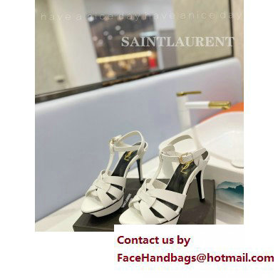 Saint Laurent Heel 10.3cm Platform 2.5cm Tribute Sandals in Smooth Leather 315490 White