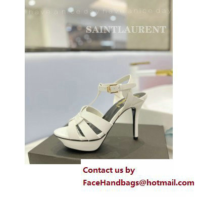 Saint Laurent Heel 10.3cm Platform 2.5cm Tribute Sandals in Smooth Leather 315490 White