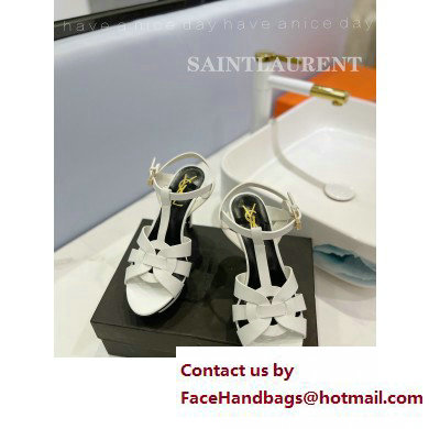 Saint Laurent Heel 10.3cm Platform 2.5cm Tribute Sandals in Smooth Leather 315490 White