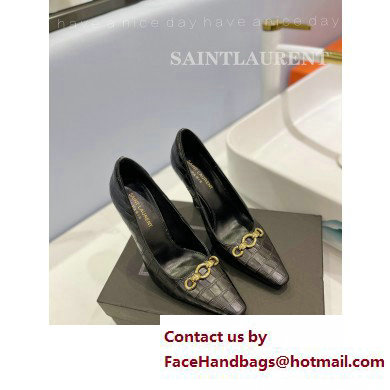 Saint Laurent Heel 10.5cm Severine Pumps Crocodile-embossed Black