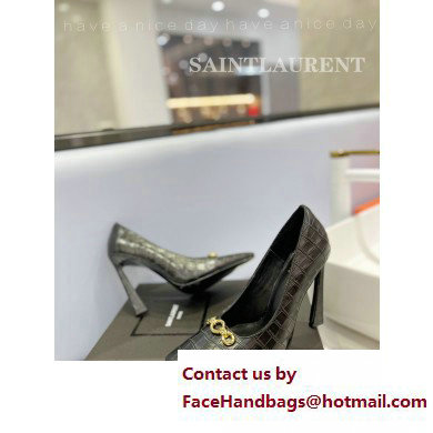 Saint Laurent Heel 10.5cm Severine Pumps Crocodile-embossed Black