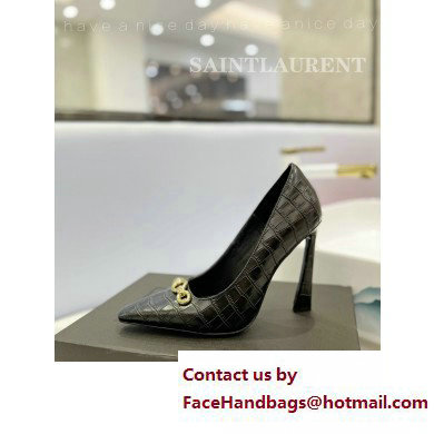 Saint Laurent Heel 10.5cm Severine Pumps Crocodile-embossed Black