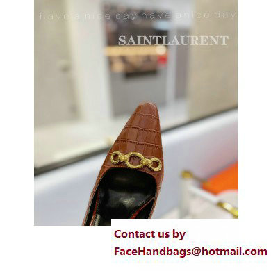 Saint Laurent Heel 10.5cm Severine Pumps Crocodile-embossed Brown