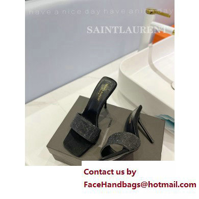 Saint Laurent Heel 10cm Crystal Mules Black