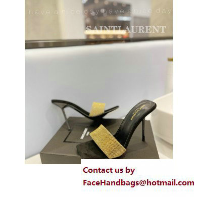 Saint Laurent Heel 10cm Crystal Mules Gold