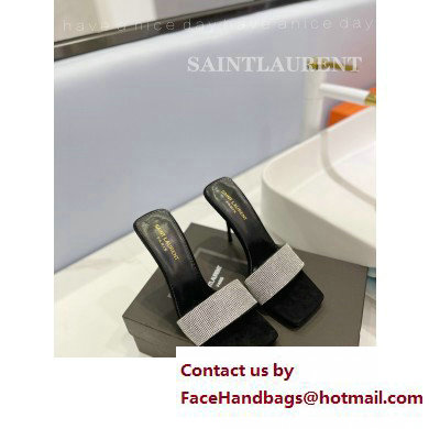 Saint Laurent Heel 10cm Crystal Mules Silver