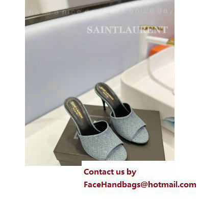 Saint Laurent Heel 10cm La 16 Mules Denim Blue