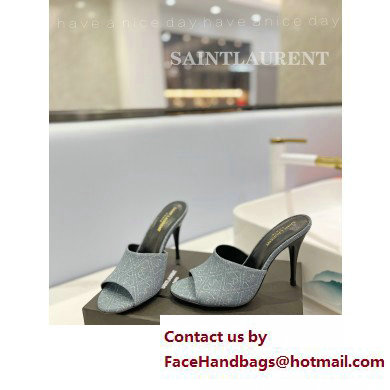 Saint Laurent Heel 10cm La 16 Mules Denim Blue