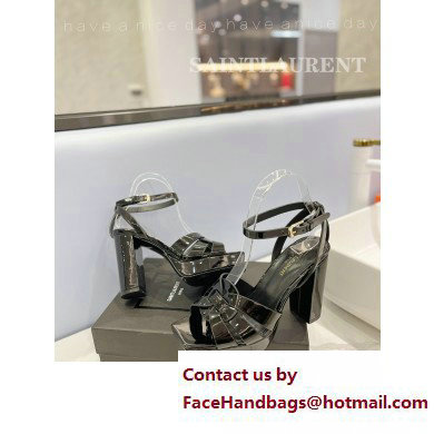 Saint Laurent Heel 10cm Platform 2cm Tribute Sandals in Patent Leather Black