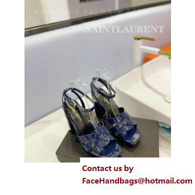 Saint Laurent Heel 10cm Platform 2cm Tribute Sandals in Patent Leather Blue