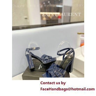 Saint Laurent Heel 10cm Platform 2cm Tribute Sandals in Patent Leather Blue