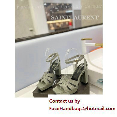 Saint Laurent Heel 10cm Platform 2cm Tribute Sandals in Patent Leather Gray