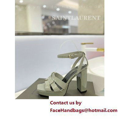 Saint Laurent Heel 10cm Platform 2cm Tribute Sandals in Patent Leather Gray