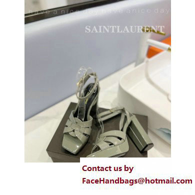 Saint Laurent Heel 10cm Platform 2cm Tribute Sandals in Patent Leather Gray