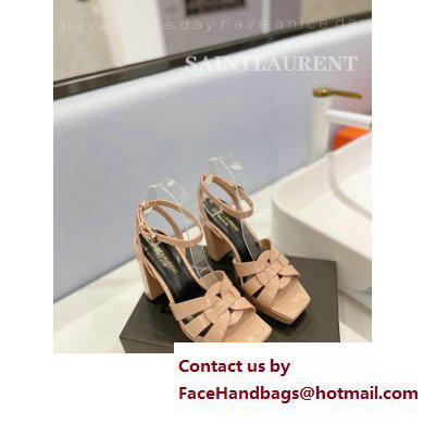 Saint Laurent Heel 10cm Platform 2cm Tribute Sandals in Patent Leather Nude