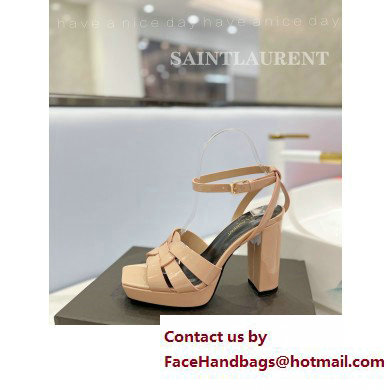 Saint Laurent Heel 10cm Platform 2cm Tribute Sandals in Patent Leather Nude