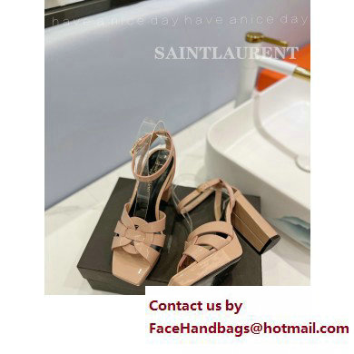 Saint Laurent Heel 10cm Platform 2cm Tribute Sandals in Patent Leather Nude