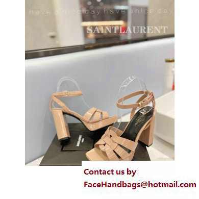 Saint Laurent Heel 10cm Platform 2cm Tribute Sandals in Patent Leather Nude