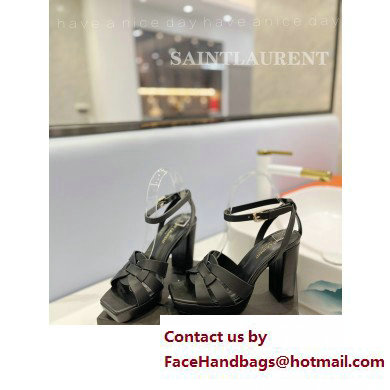 Saint Laurent Heel 10cm Platform 2cm Tribute Sandals in Smooth Leather Black