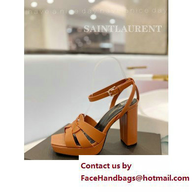 Saint Laurent Heel 10cm Platform 2cm Tribute Sandals in Smooth Leather Brown