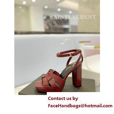 Saint Laurent Heel 10cm Platform 2cm Tribute Sandals in Smooth Leather Burgundy