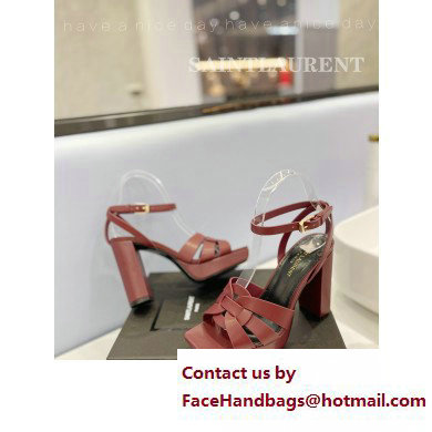 Saint Laurent Heel 10cm Platform 2cm Tribute Sandals in Smooth Leather Burgundy