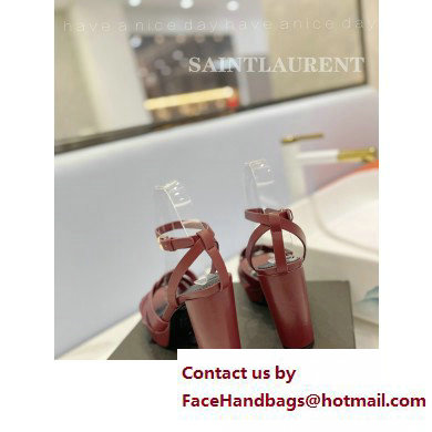 Saint Laurent Heel 10cm Platform 2cm Tribute Sandals in Smooth Leather Burgundy