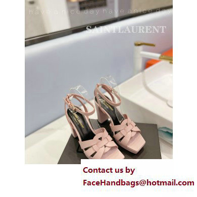 Saint Laurent Heel 10cm Platform 2cm Tribute Sandals in Smooth Leather Pink