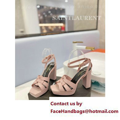 Saint Laurent Heel 10cm Platform 2cm Tribute Sandals in Smooth Leather Pink