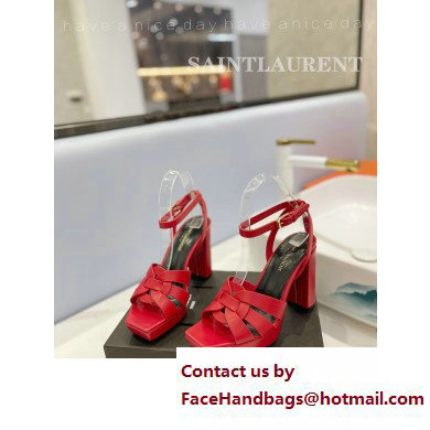 Saint Laurent Heel 10cm Platform 2cm Tribute Sandals in Smooth Leather Red