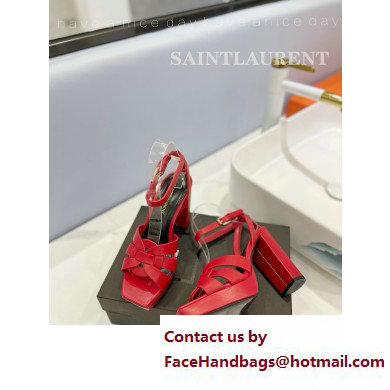 Saint Laurent Heel 10cm Platform 2cm Tribute Sandals in Smooth Leather Red