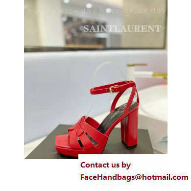 Saint Laurent Heel 10cm Platform 2cm Tribute Sandals in Smooth Leather Red