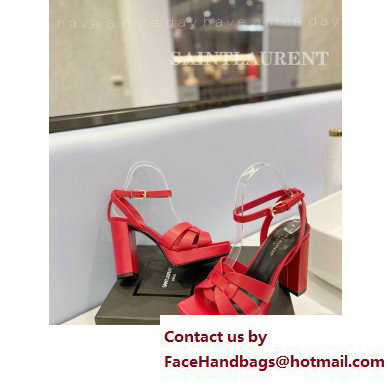 Saint Laurent Heel 10cm Platform 2cm Tribute Sandals in Smooth Leather Red