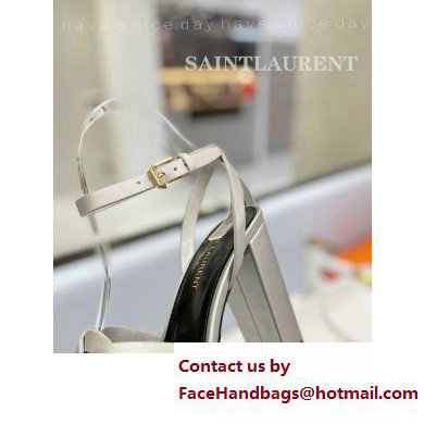 Saint Laurent Heel 10cm Platform 2cm Tribute Sandals in Smooth Leather Silver