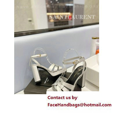 Saint Laurent Heel 10cm Platform 2cm Tribute Sandals in Smooth Leather Silver