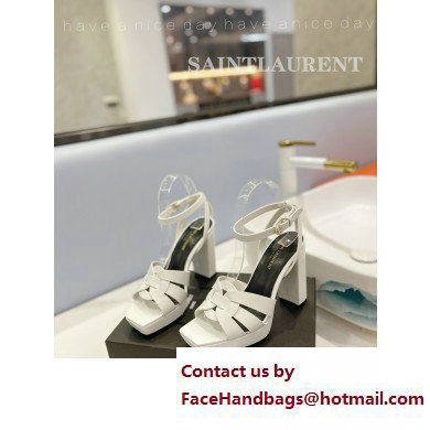 Saint Laurent Heel 10cm Platform 2cm Tribute Sandals in Smooth Leather White