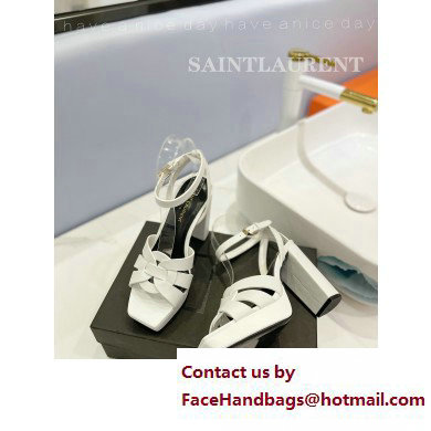 Saint Laurent Heel 10cm Platform 2cm Tribute Sandals in Smooth Leather White