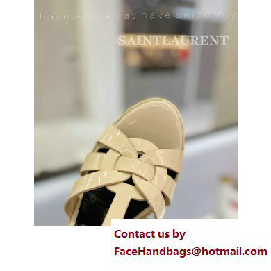 Saint Laurent Heel 12.5cm Platform 3.5cm Tribute Wedge Espadrilles in Patent Leather 611924 Beige