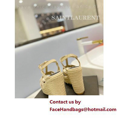 Saint Laurent Heel 12.5cm Platform 3.5cm Tribute Wedge Espadrilles in Patent Leather 611924 Beige