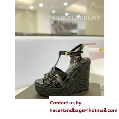 Saint Laurent Heel 12.5cm Platform 3.5cm Tribute Wedge Espadrilles in Patent Leather 611924 Black