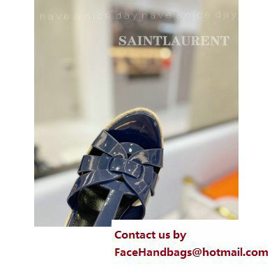 Saint Laurent Heel 12.5cm Platform 3.5cm Tribute Wedge Espadrilles in Patent Leather 611924 Blue