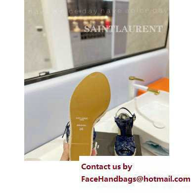 Saint Laurent Heel 12.5cm Platform 3.5cm Tribute Wedge Espadrilles in Patent Leather 611924 Blue