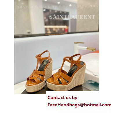 Saint Laurent Heel 12.5cm Platform 3.5cm Tribute Wedge Espadrilles in Patent Leather 611924 Brown